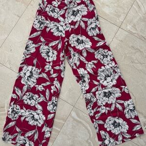 Loft Floral Wide-Leg Pants in Pink and White Size XS